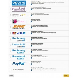 Ogone PrestaShop Module Front Office Zahlvorgang, Auswahl der Zahlungsarten bei GC German